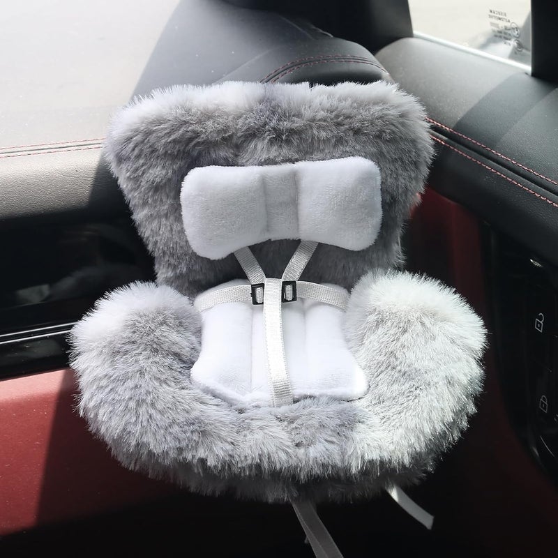 Walant Doll Car Seat Compatible with Labubu, Chair for 10-17cm Dolls - Adjustable Safety Strap, Air Vent Clip & Desktop Stand, Soft Cushion, Cute Car Ornament Gift for Collectors & Fans (Pebble Grey) - Image 1